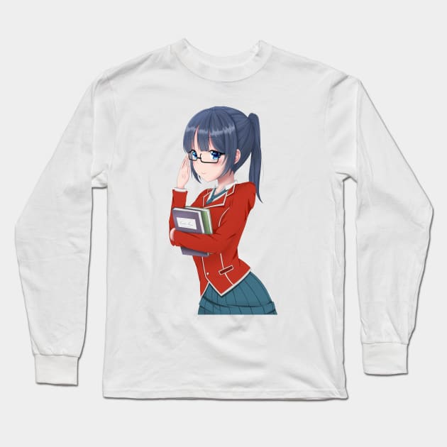 Anime girl with glasses Long Sleeve T-Shirt by Ghosyboid